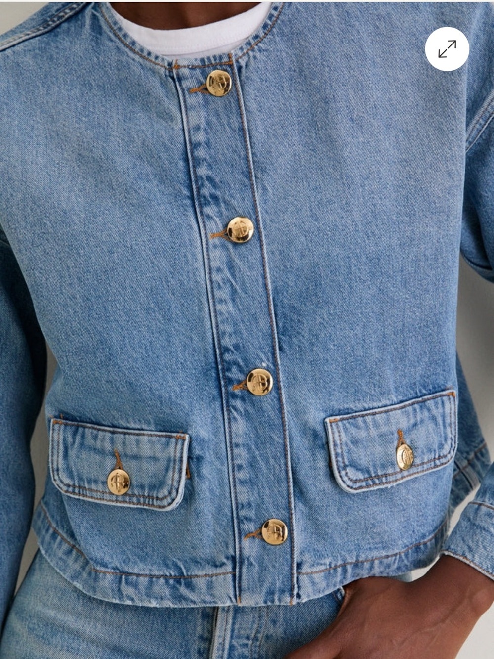 Tuckernuck- Anine Bing Light Blue Denim Jacket with Gold Buttons - Picture 7 of 9